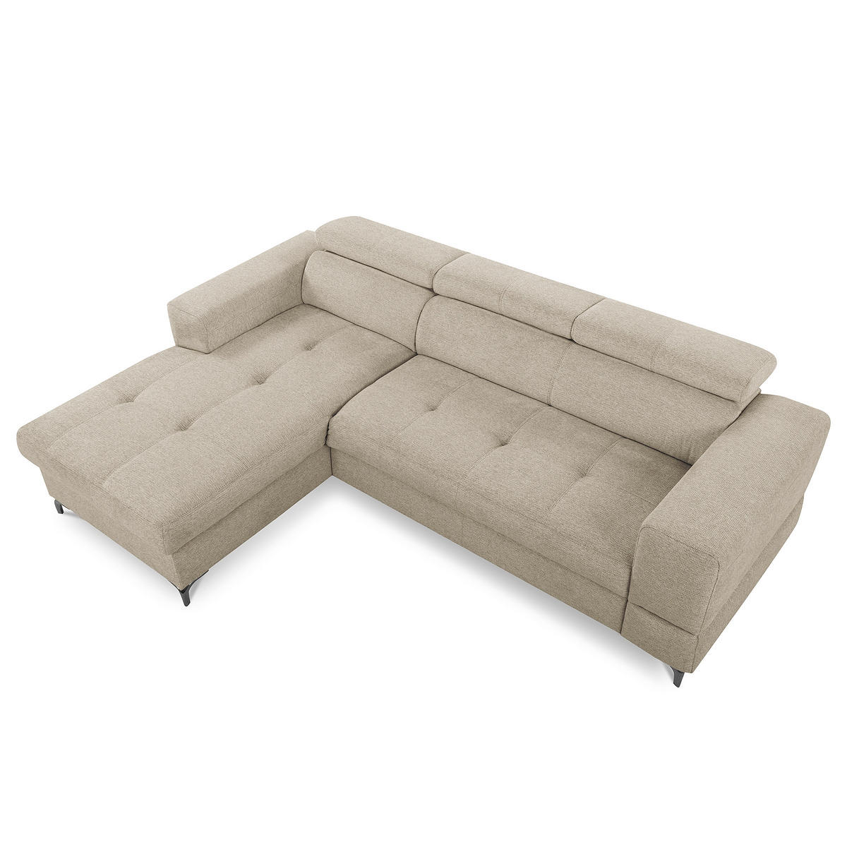 ECKSOFA TORINO Taupe Chenille Bettkasten, Kopfteilverstellung  - Taupe/Schwarzchrom, Design, Textil/Metall (173/247cm) - Livetastic