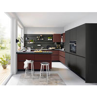 EINBAUKÜCHE SILVIA  - Rot/Schwarz, Design, Holzwerkstoff - Novel