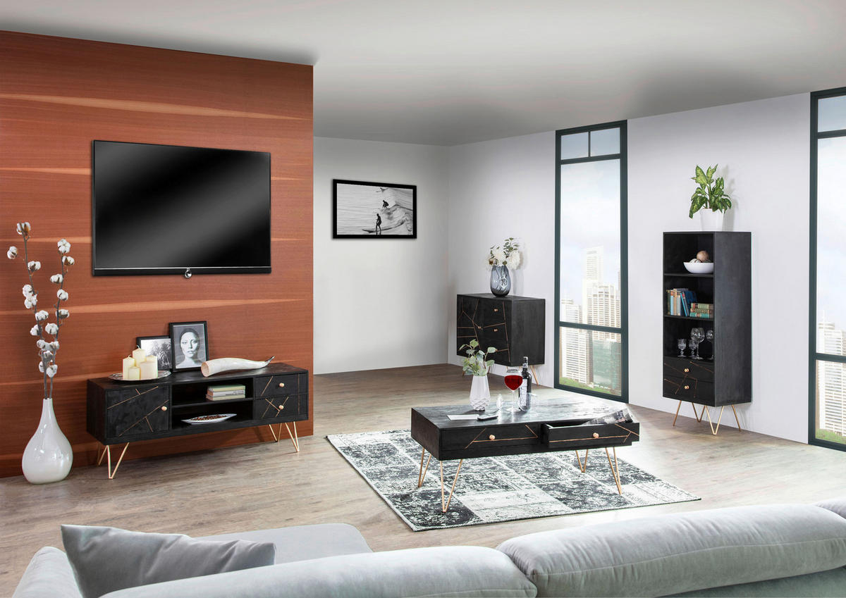 COMODĂ JOASĂ 130/57/53 cm  - auriu/negru, Trend, metal/lemn (130/57/53cm) - Carryhome