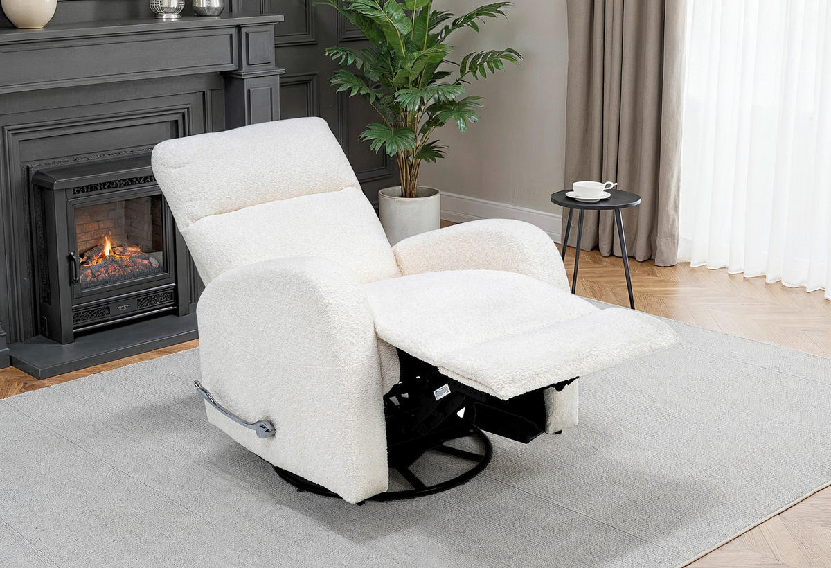 RECLINERFÅTÖLJ i bouclé cremefärgad  - svart/cremefärgad, Klassisk, metall/textil (73/102-82/97-162cm) - MID.YOU