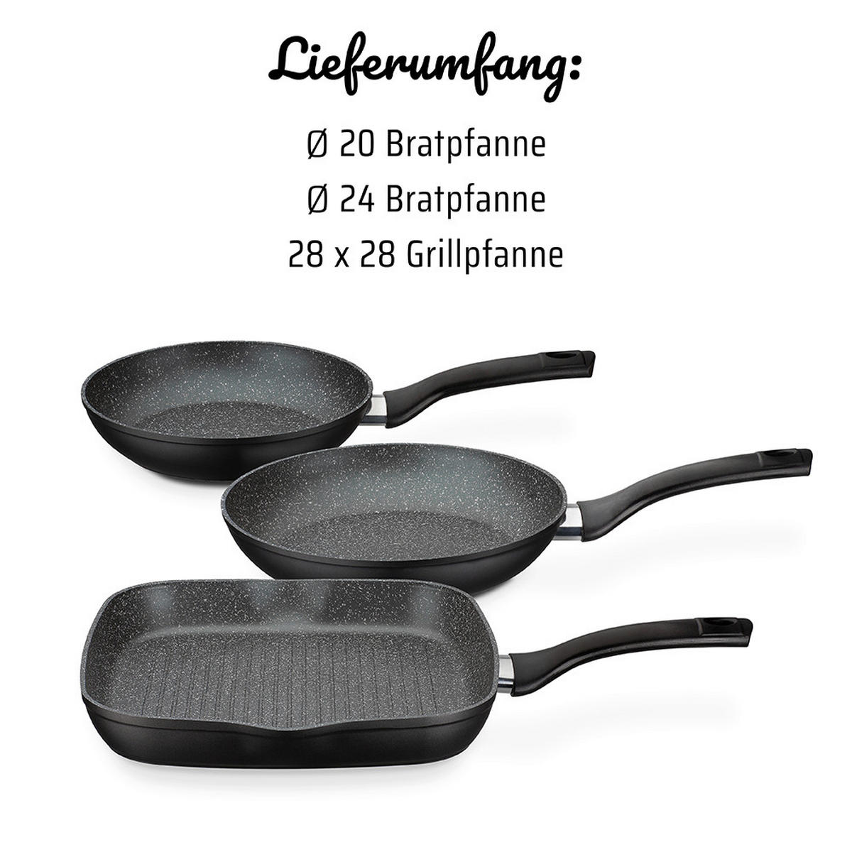 SADA PÁNVÍ povrch Vitaflon® Quarzit 3dílné 20+24+28 cm  - černá, Basics, kov (20+24+28cm) - GSW