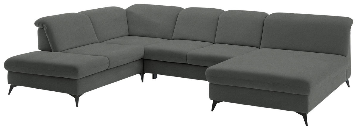 WOHNLANDSCHAFT Chenille Grau  - Schwarz/Grau, Design, Textil/Metall (255/369/198cm) - Beldomo Style