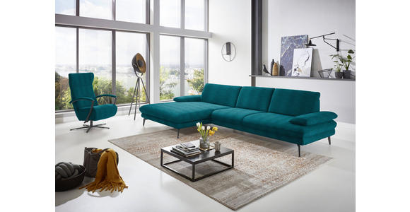ECKSOFA in Chenille Petrol 180/310 cm - Petrol/Schwarz, Design, Textil/Metall (180/310cm) - Dieter Knoll