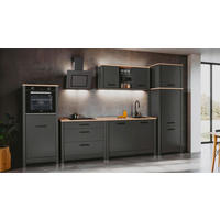 KÜCHENLEERBLOCK 370 cm   in Anthrazit, Eiche Artisan  - Anthrazit/Schwarz, MODERN, Glas/Holzwerkstoff (370cm) - home24