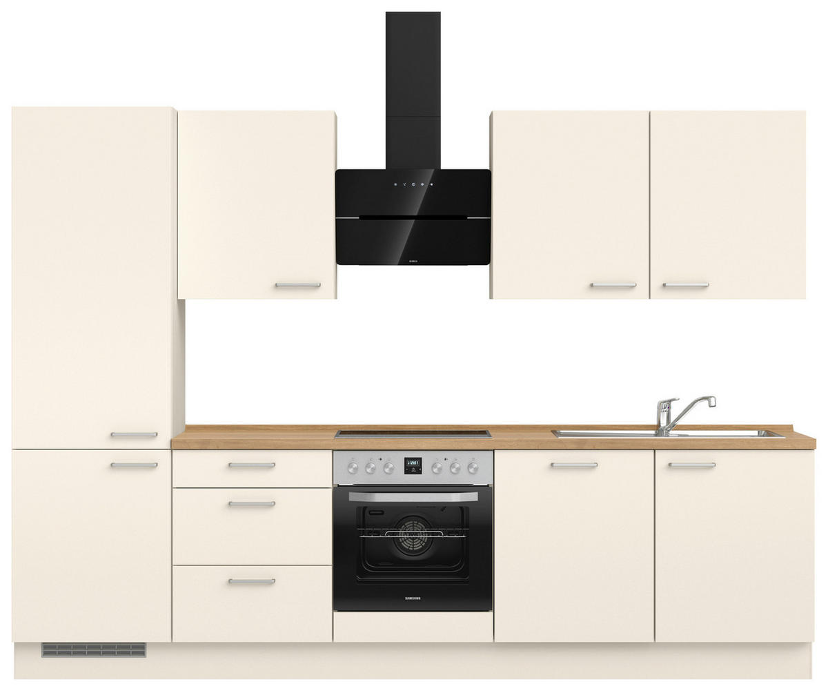 KÜCHENBLOCK 300 cm   in Eichefarben, Magnolie  - Edelstahlfarben/Eichefarben, MODERN, Holzwerkstoff/Metall (300cm) - Nobilia