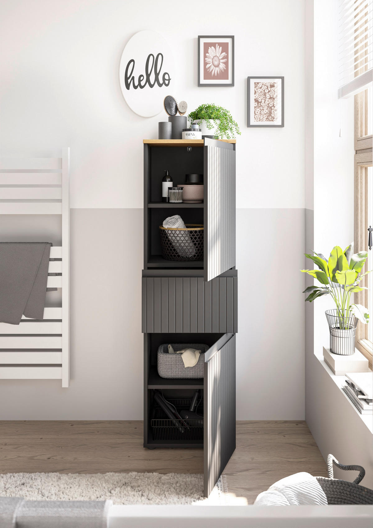 MIDISCHRANK 40/136/31 cm  - Eichefarben/Schwarz, MODERN, Holzwerkstoff/Kunststoff (40/136/31cm) - MID.YOU