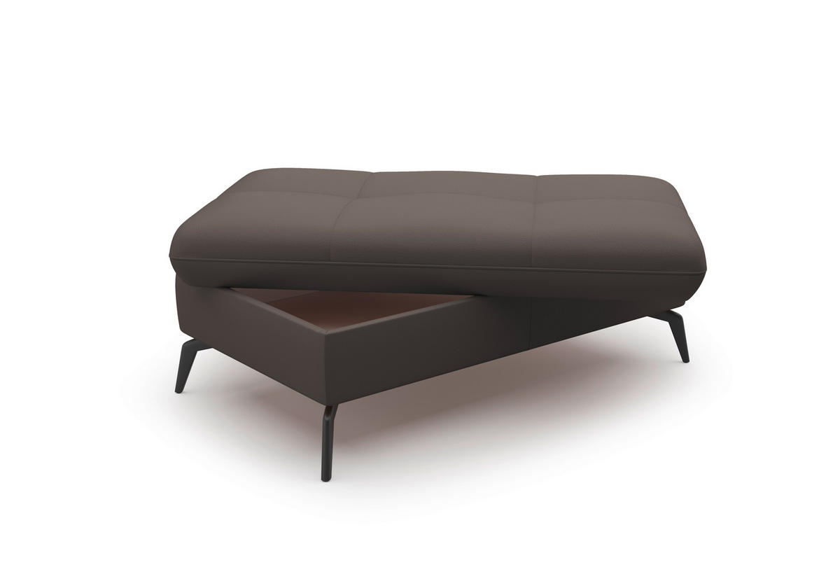 HOCKER Echtleder Mokka  - Schwarz/Mokka, KONVENTIONELL, Leder/Metall (102/47/69cm) - Sit & More