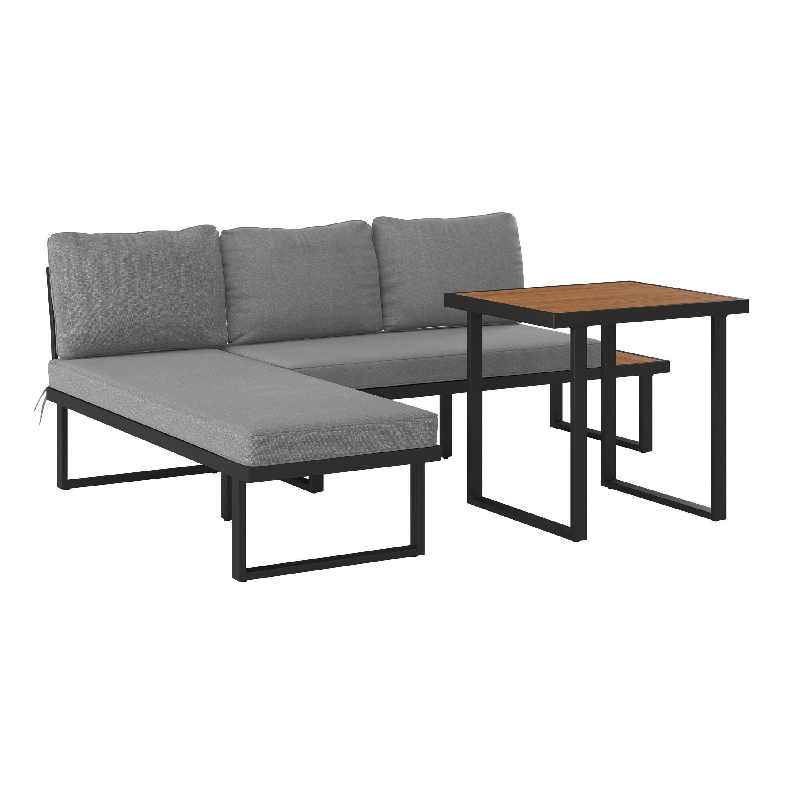 DINING-LOUNGESET Akazie vollmassiv Stahl  - Schwarz/Naturfarben, MODERN, Holz/Metall (152/58/67cm) - Ambia Garden