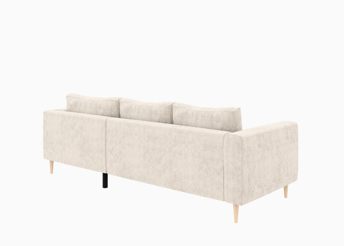 ECKSCHLAFSOFA  mit Rücken echt, Armteil links, Armteil rechts Cord Creme  - Buchefarben/Creme, MODERN, Holz/Textil (232/161cm) - Trendmanufaktur