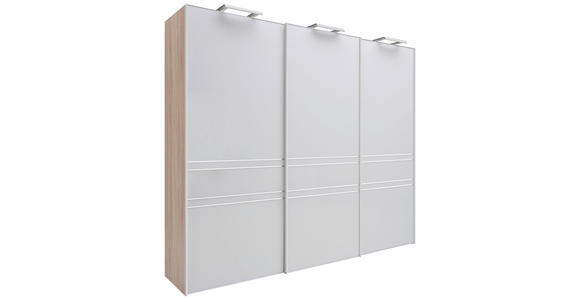 SCHWEBETÜRENSCHRANK  in Sonoma Eiche  - Chromfarben/Sonoma Eiche, Design, Glas/Holzwerkstoff (280/240/68cm) - Moderano