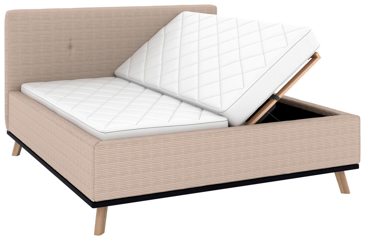 POLSTERBETT Matratze, Lattenrost, Bettkasten 160/200 cm  in Taupe  - Taupe/Eichefarben, Design, Holz/Textil (160/200cm) - Musterring