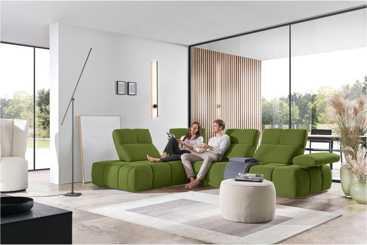 ECKSOFA  in Struktur Grün  233/313 cm  - Schwarz/Grün, Design, Kunststoff/Textil (233/313cm) - Belluti