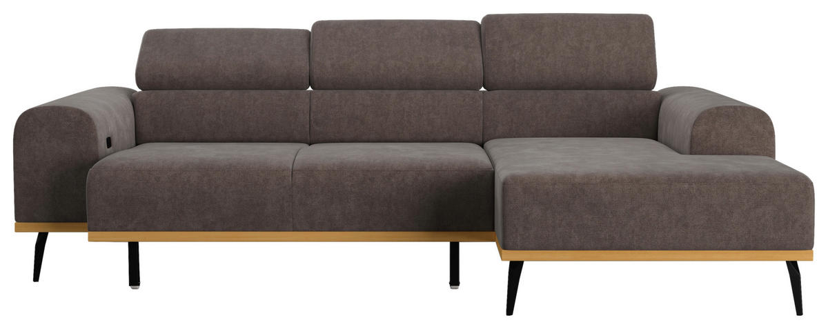 ECKSOFA Anthrazit Mikrofaser  - Anthrazit/Schwarz, KONVENTIONELL, Textil/Metall (244/157cm) - Cotta