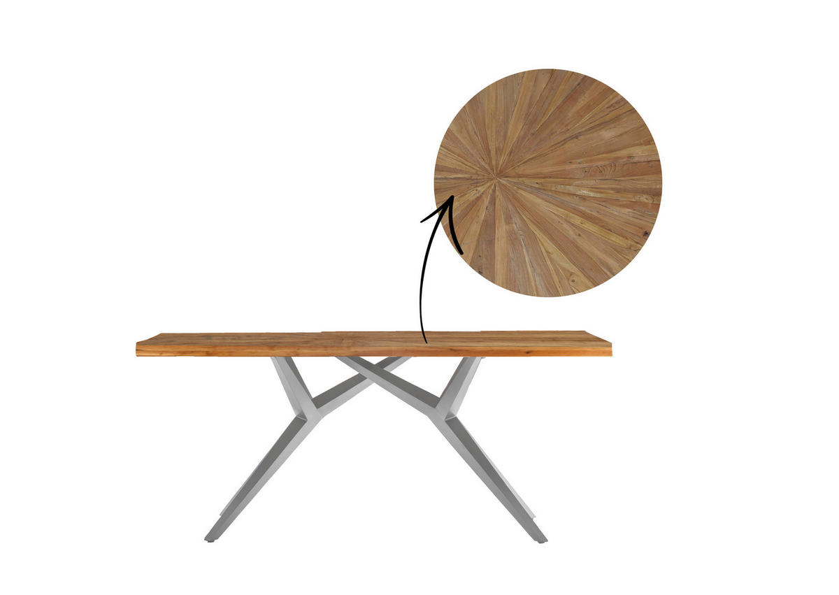 ESSTISCH 180/100/76 cm Echtholz  Holz, Metall rechteckig Naturfarben, Silberfarben  - Silberfarben/Naturfarben, MODERN, Holz/Metall (180/100/76cm) - MID.YOU
