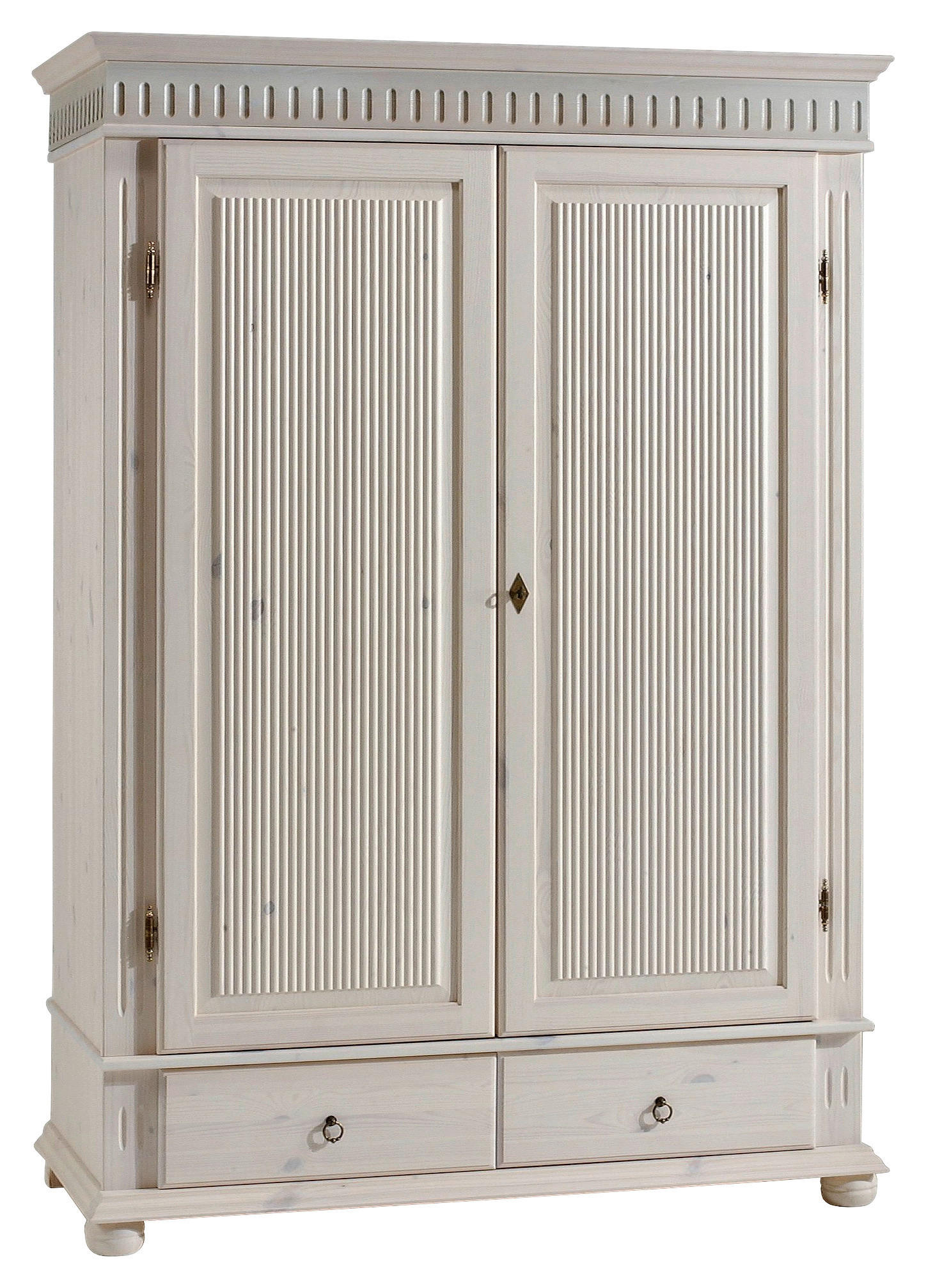 KLEIDERSCHRANK 2-türig Kiefer massiv Weiß - Weiß, ROMANTIK / LANDHAUS, Holz (138/199/62cm) - Carryhome