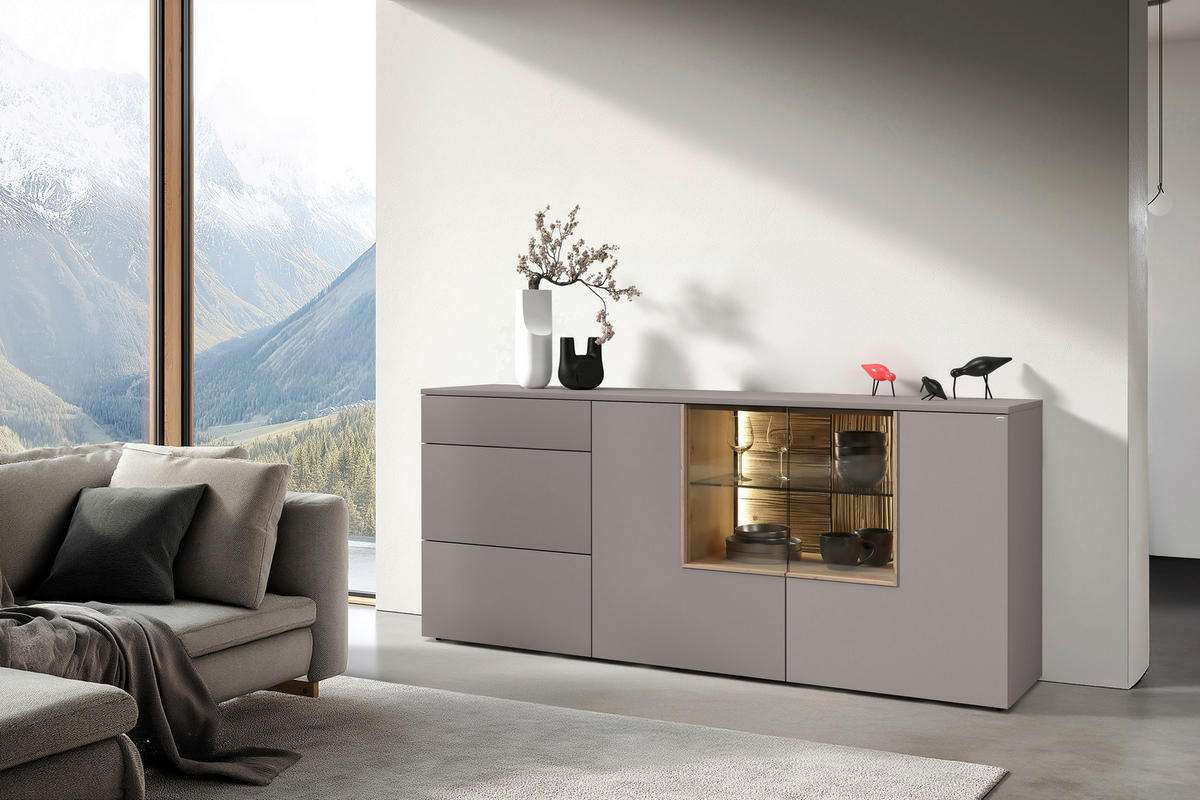 SIDEBOARD VLACERA LIVING 192/84/45 cm 3 Schublade(n)  - Taupe/Wildeiche, Design, Glas/Holz (192/84/45cm) - Voglauer