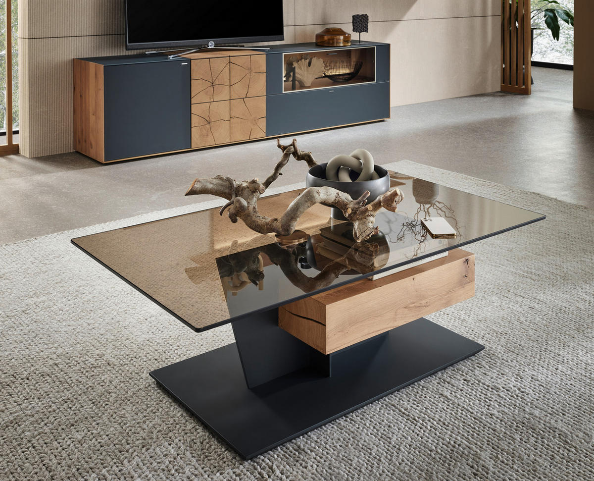 COUCHTISCH Kerneiche vollmassiv ESG, Parsolglas 120/70/45 cm rechteckig Anthrazit, Eichefarben  - Eichefarben/Anthrazit, Natur, Glas/Holz (120/70/45cm) - Valnatura