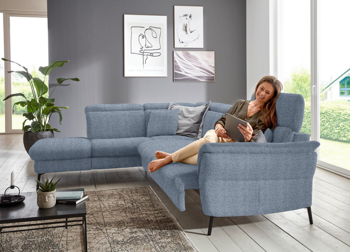 ECKSOFA in Struktur Hellblau  - Schwarz/Hellblau, Modern, Textil/Metall (235/275cm) - Cantus