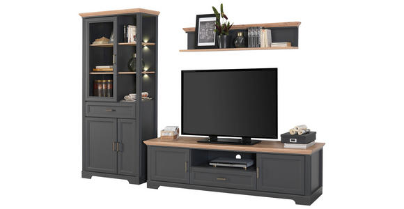 TV-ELEMENT Holzwerkstoff Eiche Artisan  - Graphitfarben/Eiche Artisan, ROMANTIK / LANDHAUS, Holzwerkstoff/Metall (193/54/51cm) - Hom`in