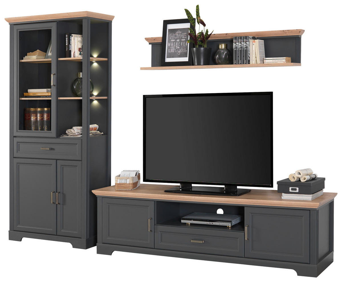 TV-ELEMENT - Graphitfarben/Eiche Artisan, ROMANTIK / LANDHAUS, Holzwerkstoff/Metall (193/54/51cm) - Hom`in