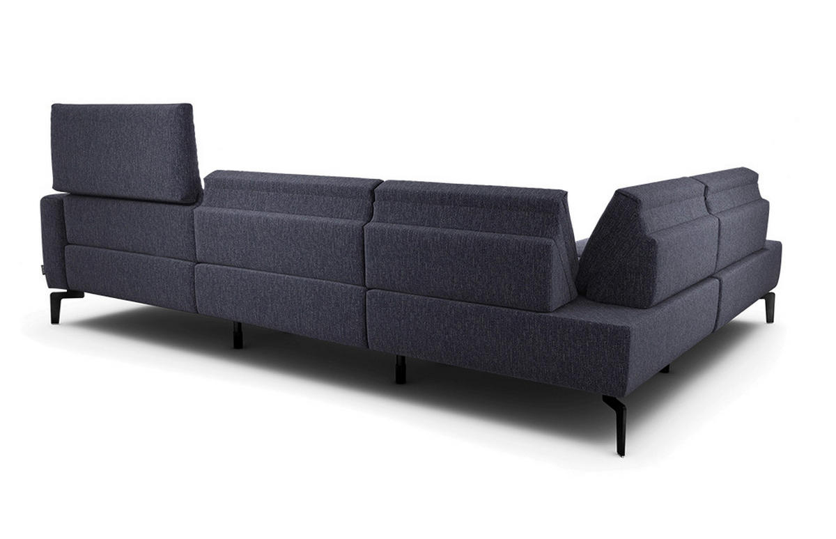ECKSOFA in Chenille Blau  213/296 cm  - Blau/Schwarz, Design, Textil/Metall (213/296cm) - SENSOO