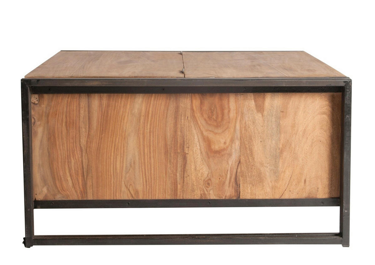 COUCHTISCH Akazie massiv 90/90/47 cm quadratisch Naturfarben, Schwarz  - Schwarz/Naturfarben, Design, Holz/Metall (90/90/47cm) - MID.YOU