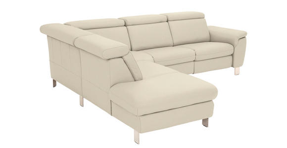 ECKSOFA in Echtleder Creme  - Creme/Alufarben, Design, Leder/Metall (242/271cm) - Cantus