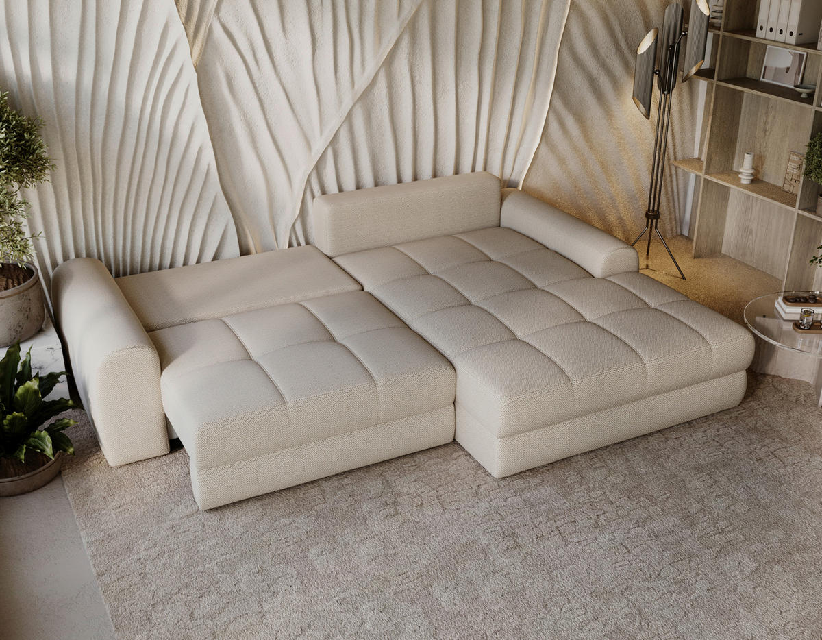 ECKSOFA LORSON Beige Struktur  - Beige/Schwarz, Design, Kunststoff/Textil (290/208cm) - Livetastic