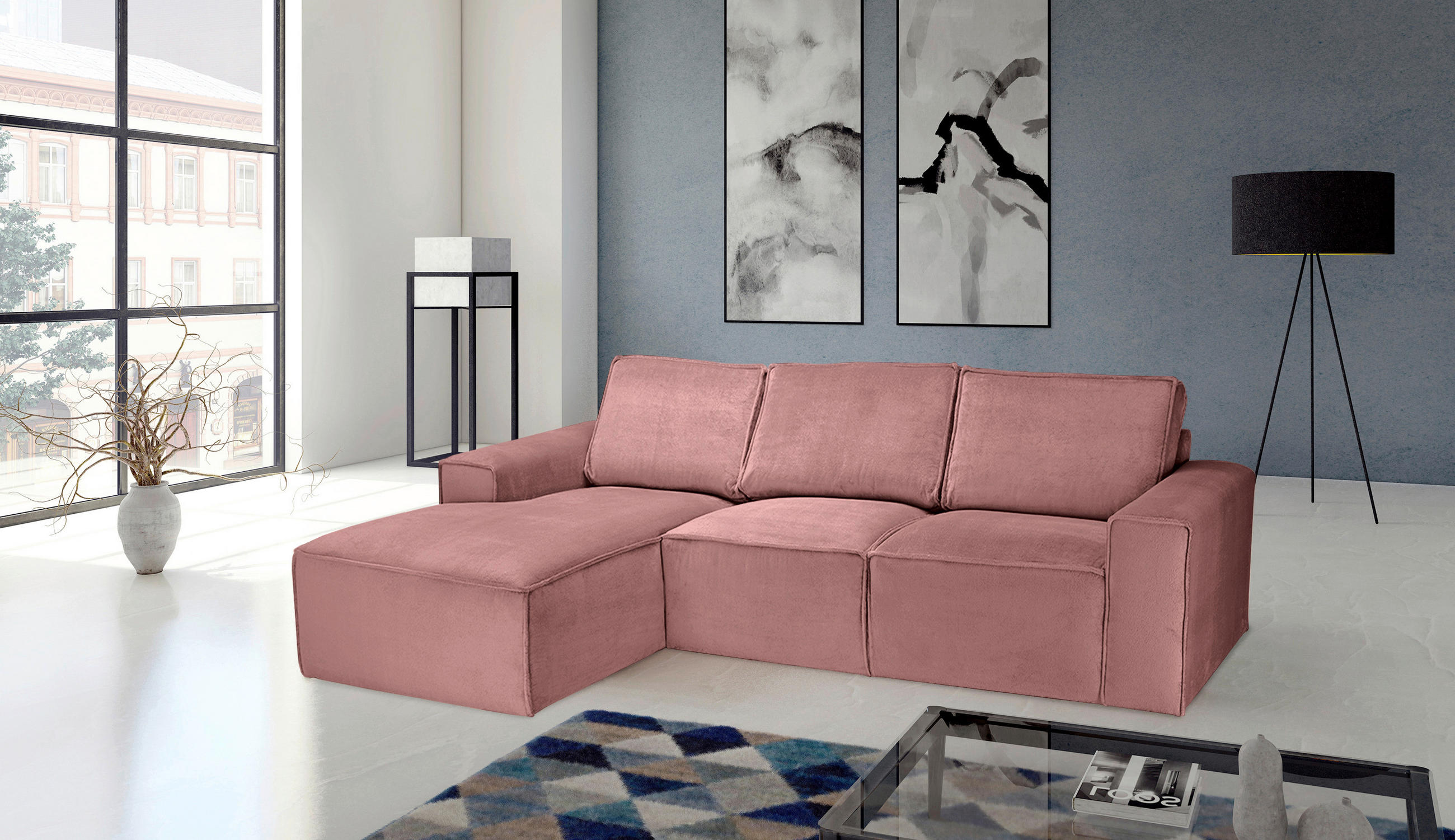 ECKSOFA Rosa Chenille  - Schwarz/Rosa, KONVENTIONELL, Kunststoff/Textil (168/272cm) - Carryhome