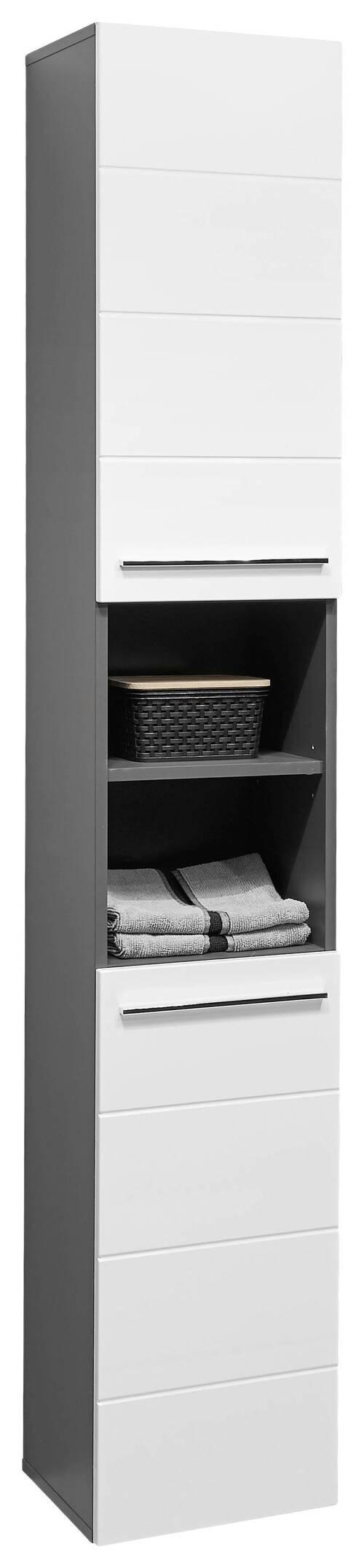 HOCHSCHRANK 34/190/31 cm  - Weiß Hochglanz/Anthrazit, Natur, Holzwerkstoff/Kunststoff (34/190/31cm) - Xora