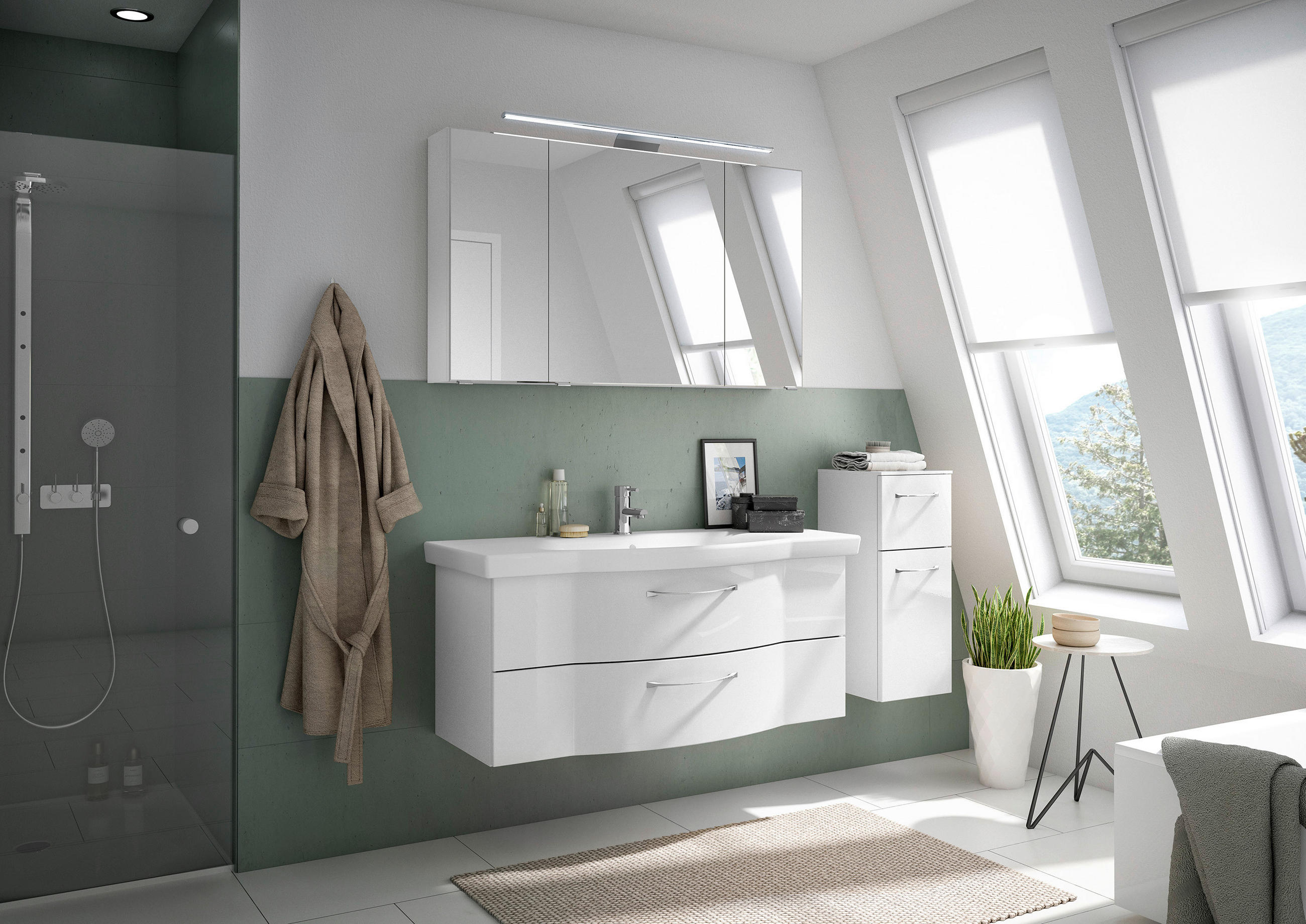 BADEZIMMER 4-teilig in 152 cm - Chromfarben/Weiß Hochglanz, KONVENTIONELL, Glas/Keramik (152cm) - Pelipal