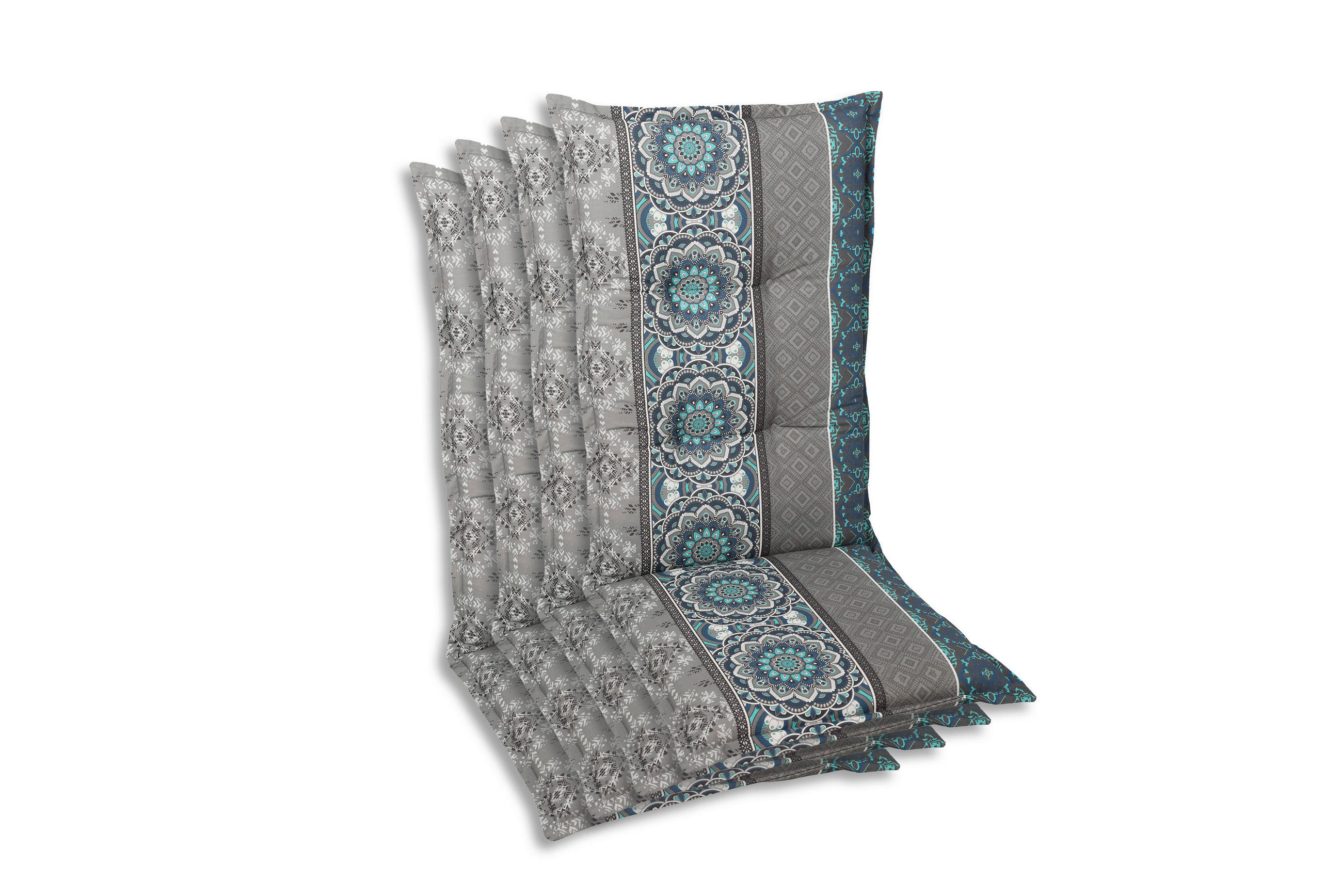 SESSELAUFLAGENSET Ornament  - Blau/Hellgrau, Basics, Textil (50/7/120cm)