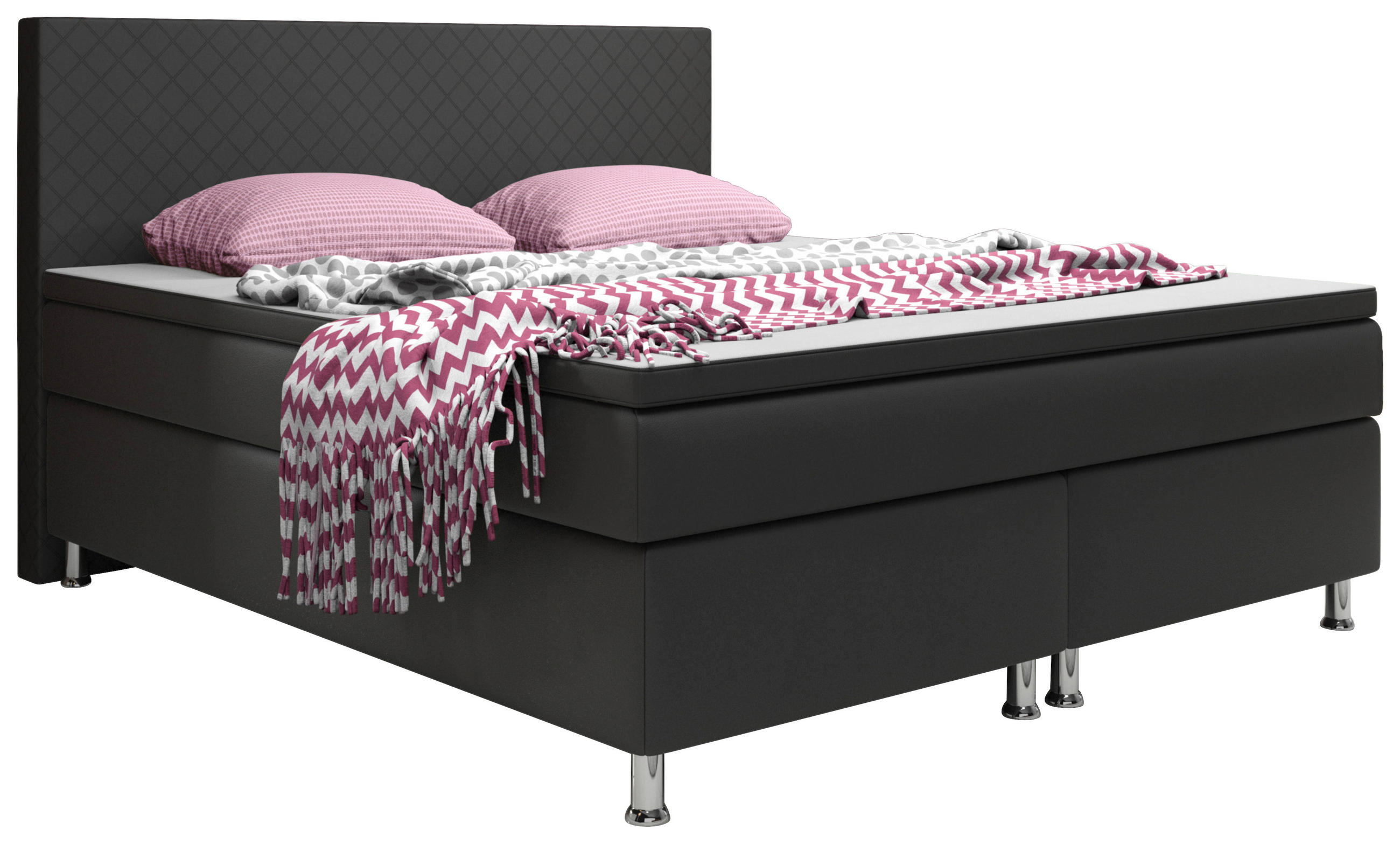 Boxspringbett mit Topper  in Schwarz  - Silberfarben/Schwarz, KONVENTIONELL, Leder/Textil (180/115/210cm) - MID.YOU