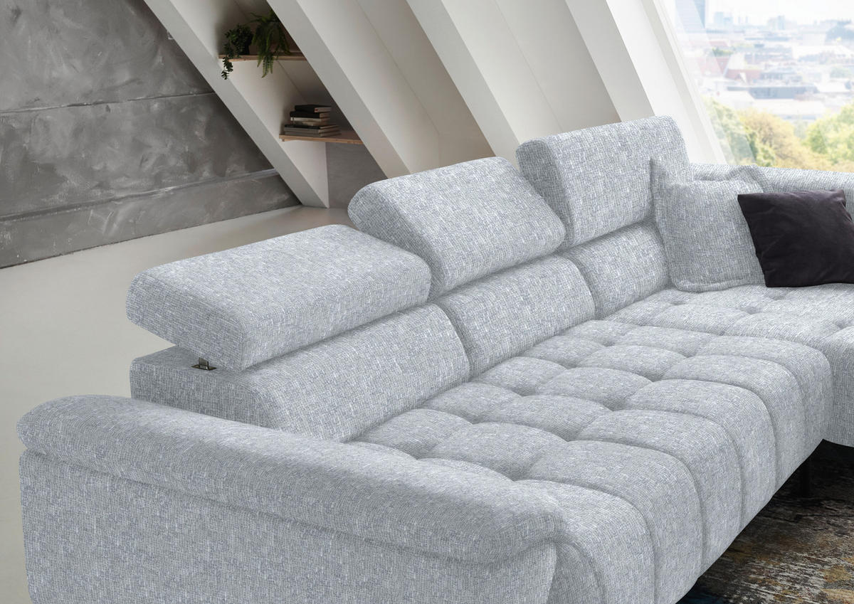 ECKSOFA in Chenille Hellgrau  323/222 cm  - Hellgrau/Schwarz, Design, Textil/Metall (323/222cm) - Beldomo Style