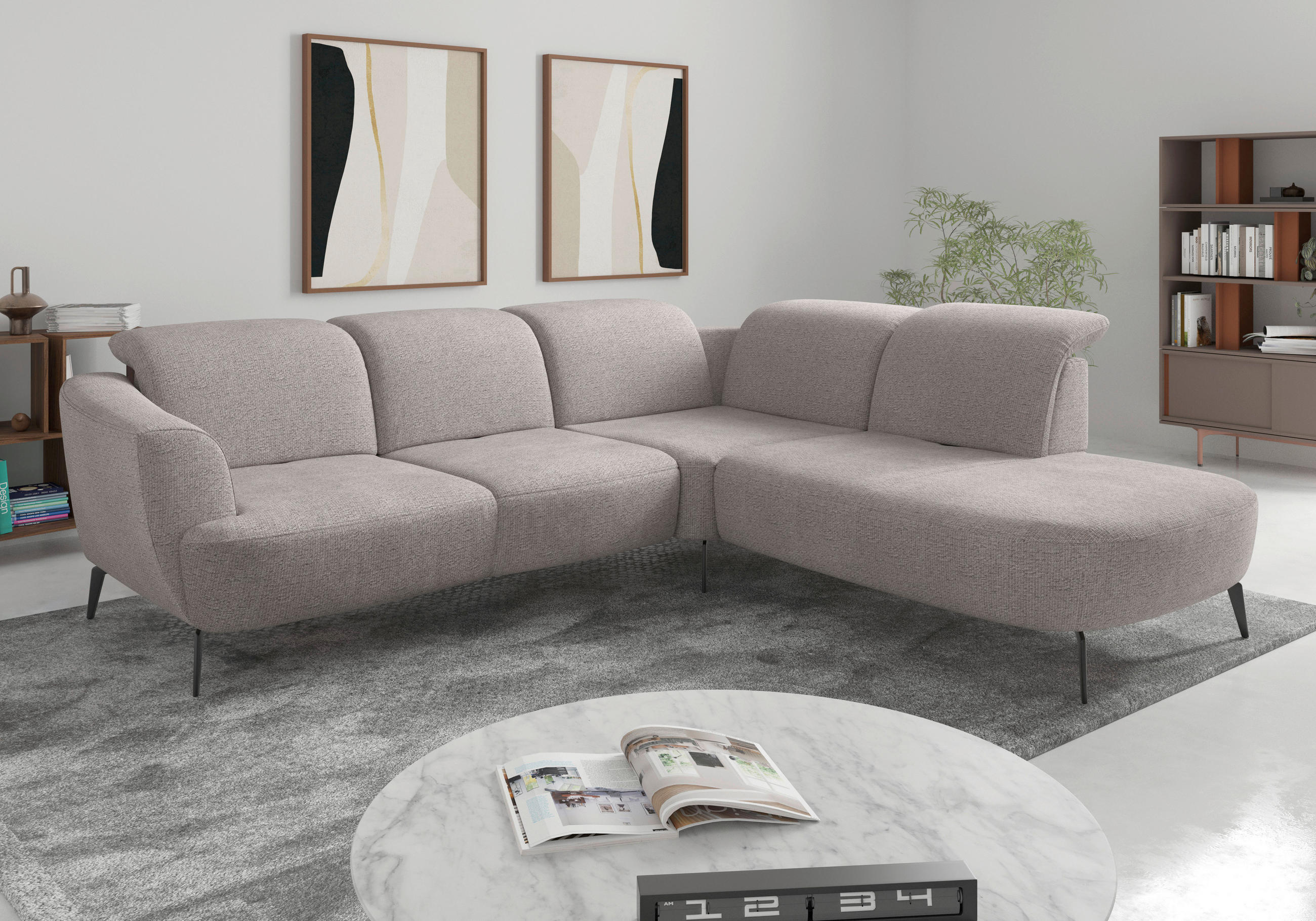 ECKSOFA in Chenille Silberfarben  300/267 cm  - Silberfarben/Schwarz, KONVENTIONELL, Textil/Metall (300/267cm) - Sit & More