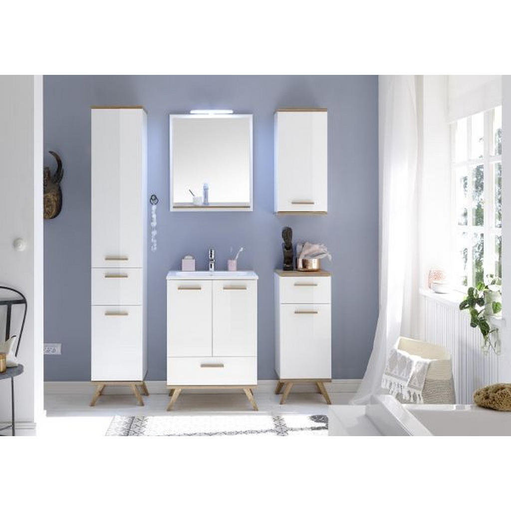 Thumbnail - Xora Hängeschrank Noventa, Weiß, Eiche, Glas, 2 Fächer, 35.5x74.5x20.5 cm, Made in Germany, hängend, Badezimmer, Badezim...