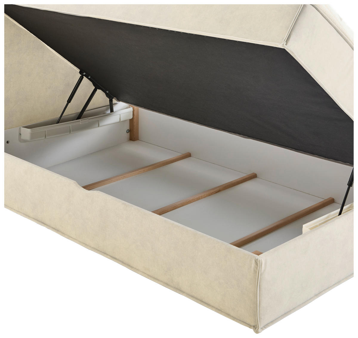 BOXBETT 120/200 cm,  in Beige, Bettkasten, Topper, H3 = fest  - Beige/Schwarz, Design, Kunststoff/Textil (120/200cm) - Chameo