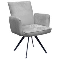 ARMLEHNSTUHL  Stoffauswahl, automatische Rückholfunktion, Sitzfläche 320° drehbar Teddystoff  - Hellgrau/Schwarz, Design, Textil/Metall (60/65/71cm) - Welnova