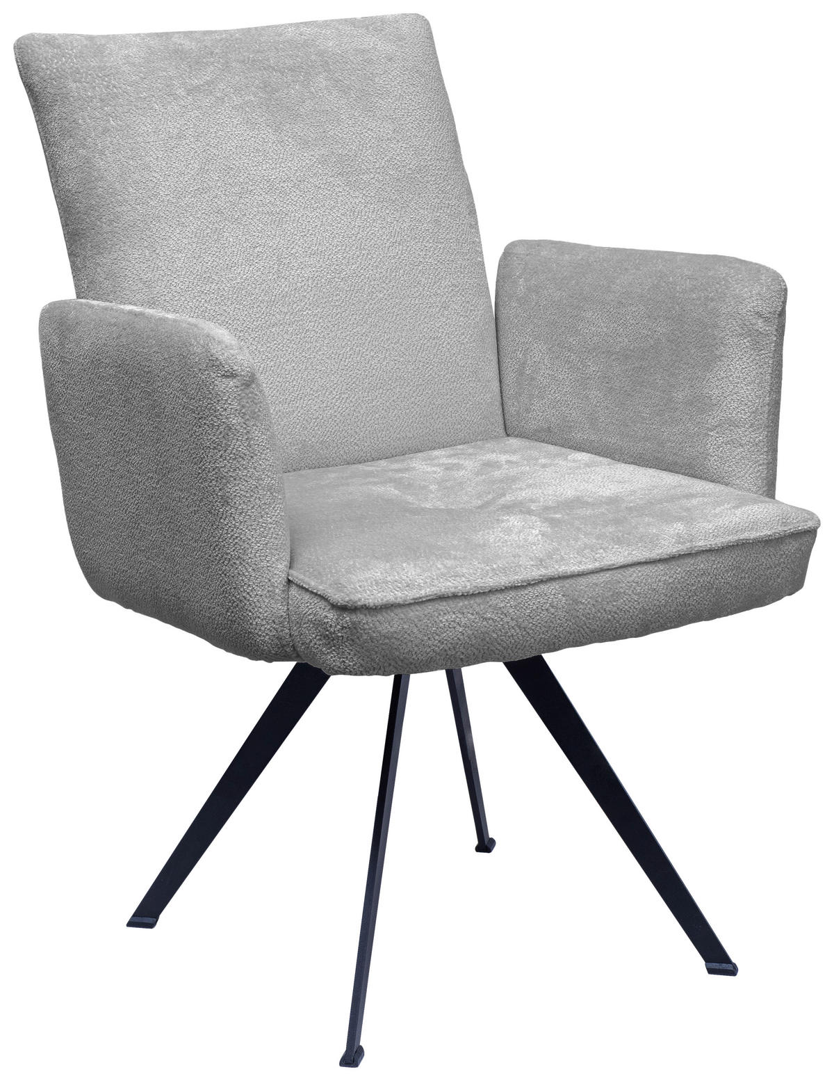 ARMLEHNSTUHL  Stoffauswahl, automatische Rückholfunktion, Sitzfläche 320° drehbar Teddystoff  - Hellgrau/Schwarz, Design, Textil/Metall (60/65/71cm) - Welnova