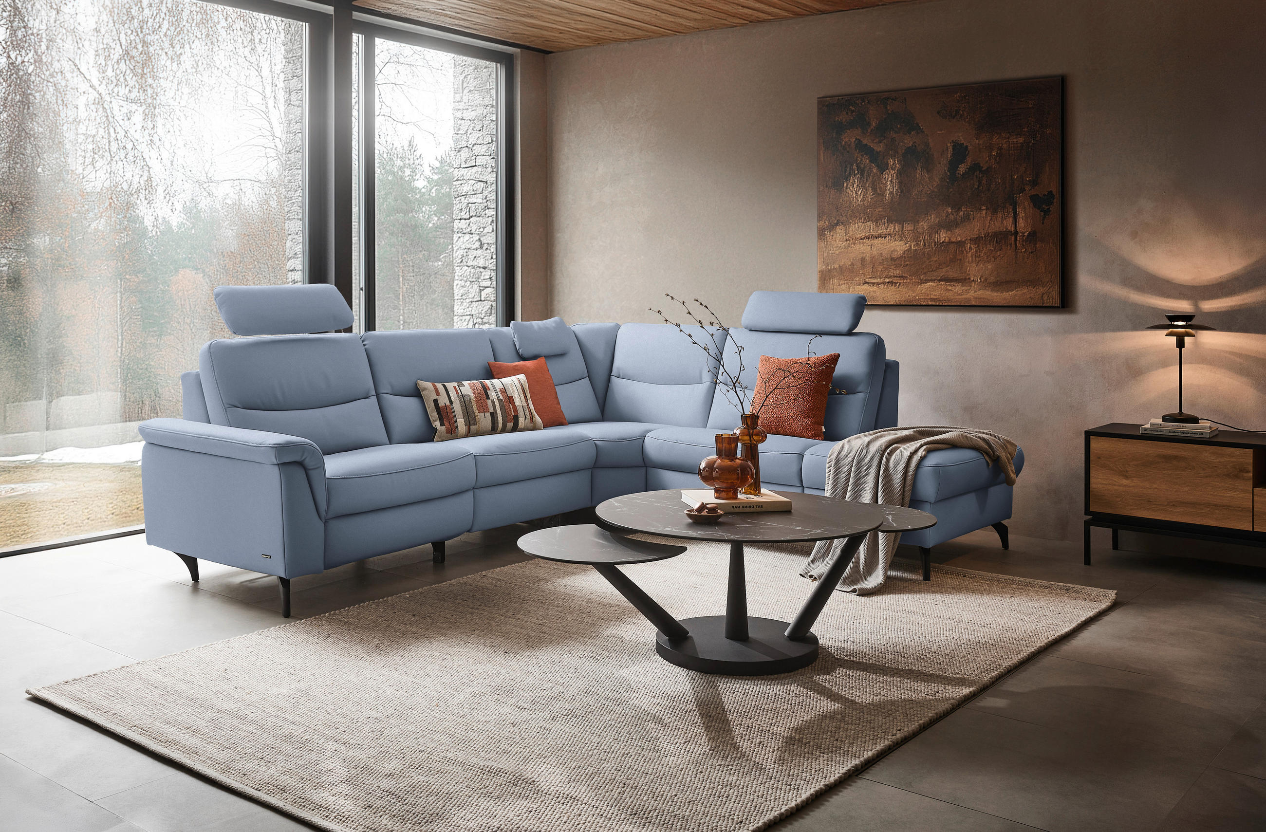 ECKSOFA  in Echtleder Hellblau  280/249 cm  - Anthrazit/Hellblau, Design, Leder/Metall (280/249cm) - Himolla Komfortklass