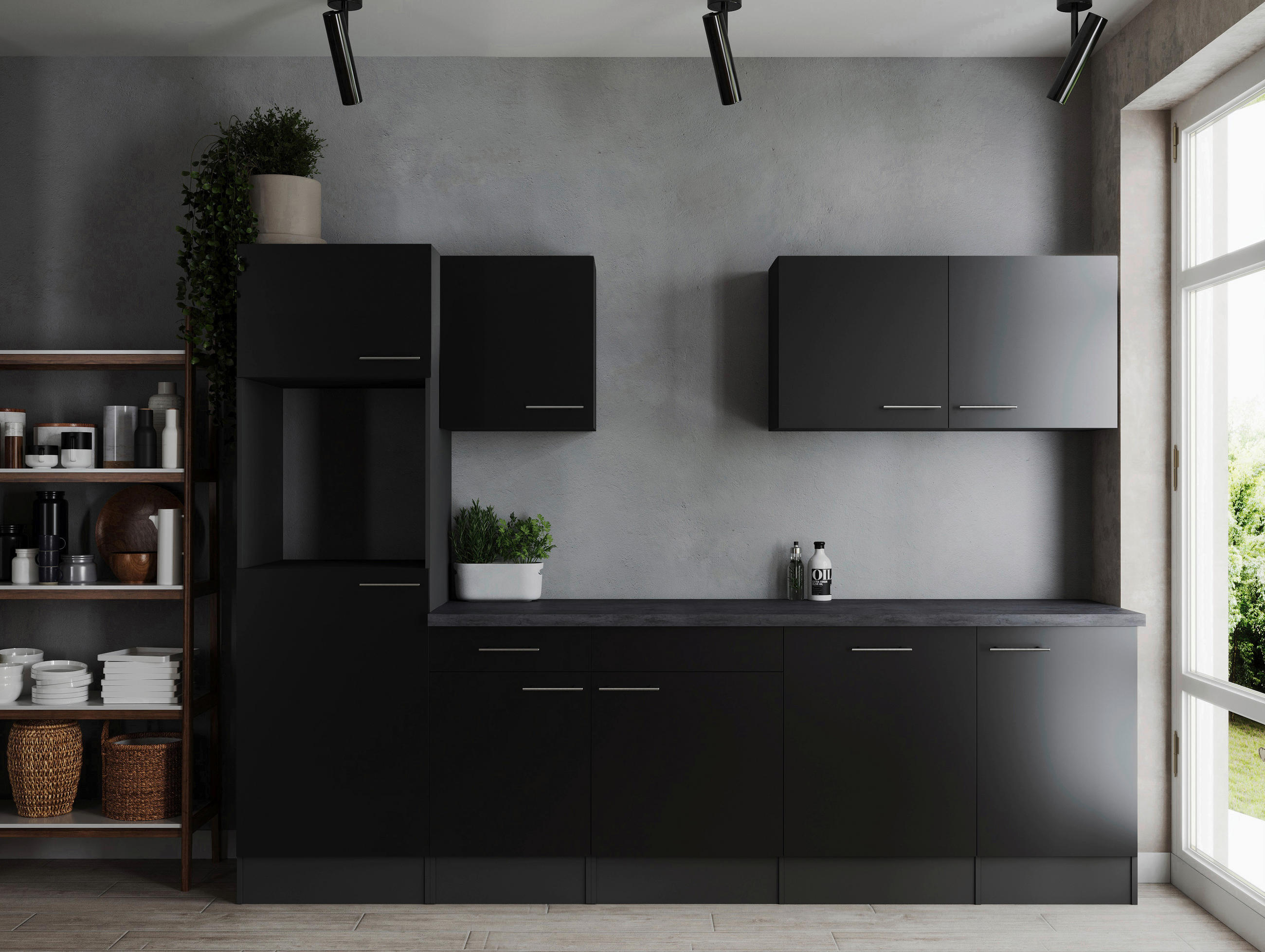 KÜCHENLEERBLOCK 280 cm   in Grau, Schwarz  - Silberfarben/Schwarz, Design, Holzwerkstoff/Metall (280cm) - Respekta
