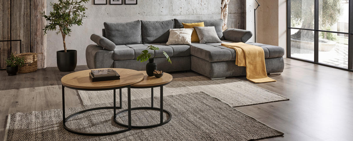 SAROKKANAPÉ textil szürke  - krómszínű/fehér, Design, műanyag/textil (294/173cm) - Carryhome