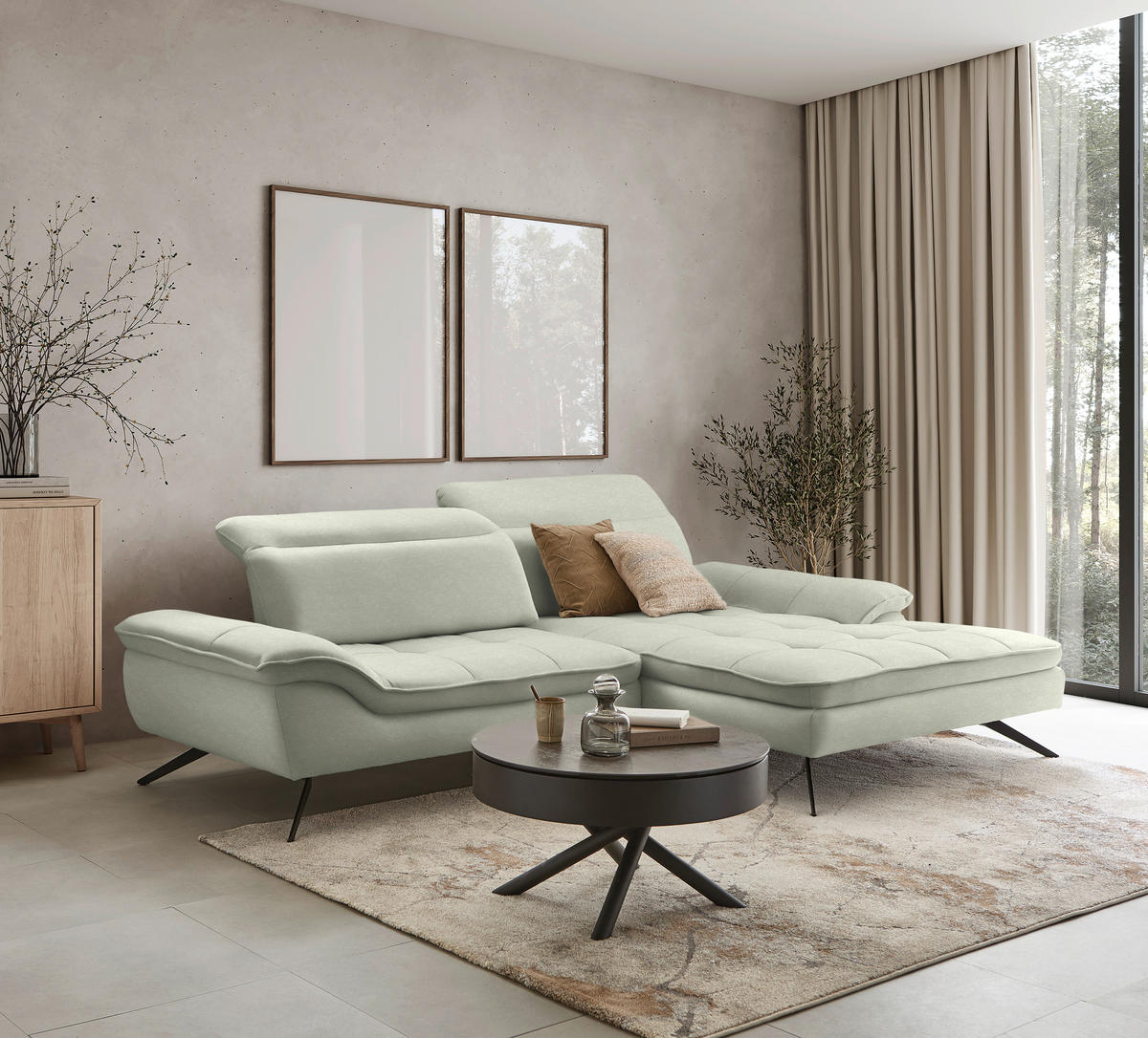 ECKSOFA in Chenille Greige  288/179-202 cm  - Greige/Schwarz, Design, Textil/Metall (288/179-202cm) - Stylife