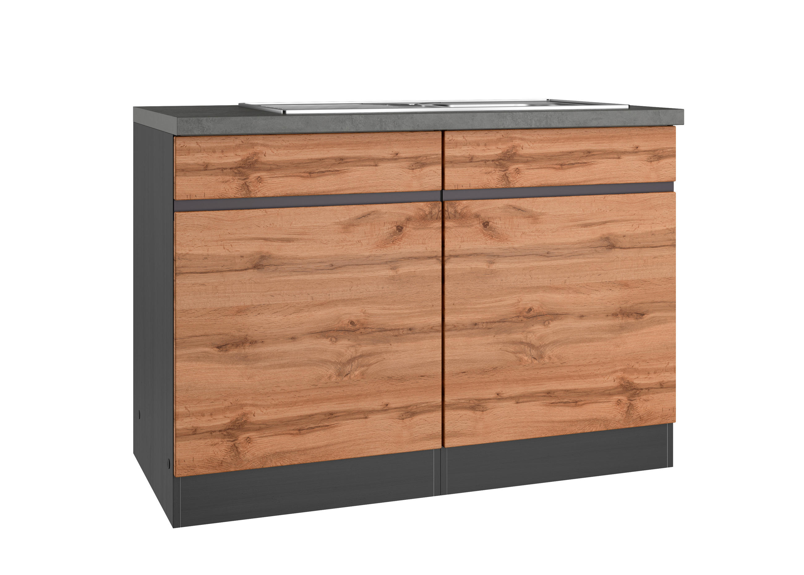 SPÜLENUNTERSCHRANK 120/86/60 cm  in Graphitfarben, Eiche Wotan  - Eiche Wotan/Graphitfarben, Design, Holzwerkstoff (120/86/60cm) - Held