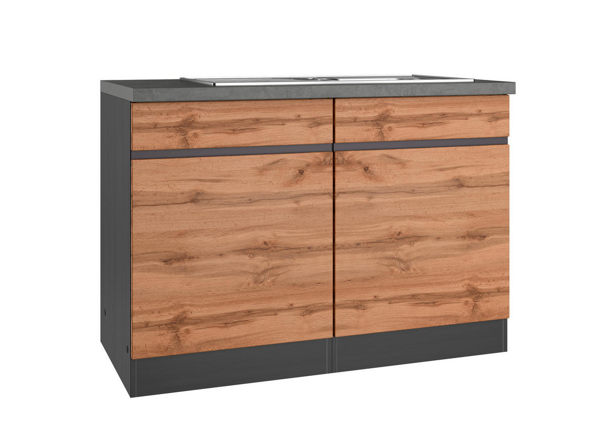 SPÜLENUNTERSCHRANK 120/86/60 cm  in Graphitfarben, Eiche Wotan  - Eiche Wotan/Graphitfarben, Design, Holzwerkstoff (120/86/60cm) - Held