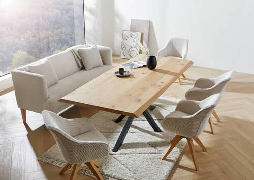 SITZBANK 190/83/70 cm Cord Creme, Weiß, Eichefarben Holz  - Eichefarben/Creme, Design, Holz/Textil (190/83/70cm) - Landscape