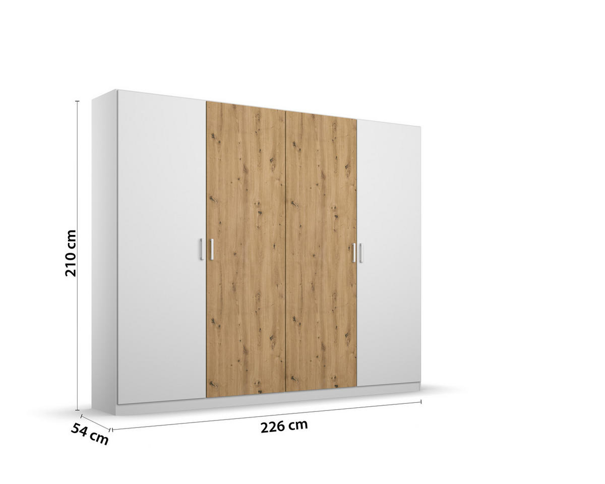 DREHTÜRENSCHRANK  in Weiß, Eiche Artisan  - Weiß/Eiche Artisan, MODERN, Holzwerkstoff/Kunststoff (226/210/54cm) - Rauch Möbel
