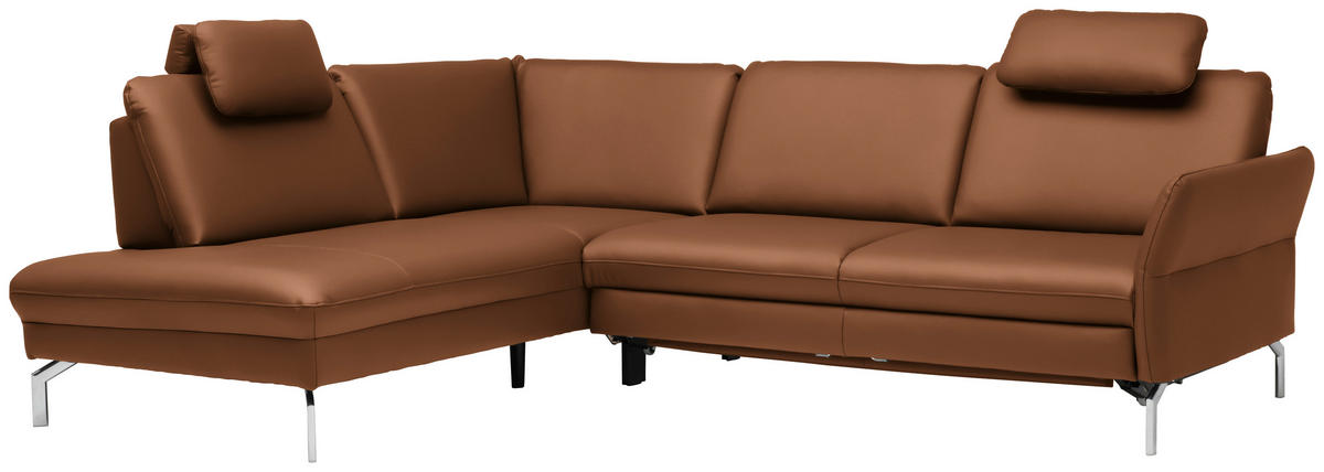 ECKSOFA in Echtleder Hellbraun  - Hellbraun/Alufarben, Konventionell, Leder/Metall (220/284cm) - Beldomo Premium