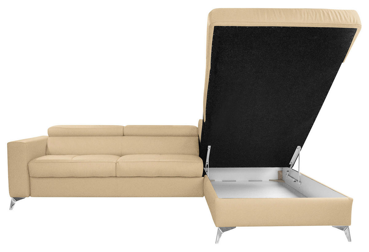 ECKSOFA in Lederlook Echtleder Beige  286/208 cm  - Chromfarben/Beige, Design, Leder/Textil (286/208cm) - Livetastic