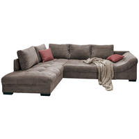 ECKSOFA 202/298 cm  in Cord Taupe Zierkissen, Rückenkissen, Schlaffunktion, Rücken echt, Liegefläche im Originalstoff  202/298 cm  - Taupe/Koralle, Design, Holz/Textil (202/298cm) - P & B